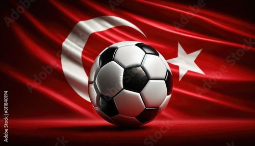 Soccer ball on the background of the Turkish flag, UEFA Euro 2024, European Football Championship 2024 