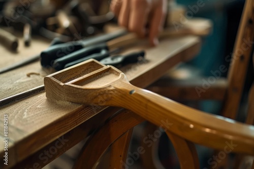Close up of wiping wooden structure. Close up of unrecognizable carpenter cleaning wooden structure in a workshop.
