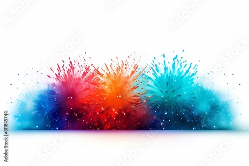 A colorful explosion of fireworks is displayed on a white background