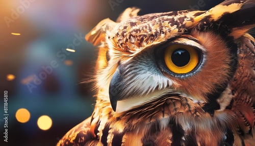 fantasy horned owl looking intensely illustration