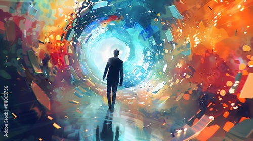 Surreal Digital Passageway Captivating Tunnel of Light Energy and Transformation