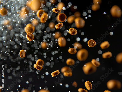 A close up of some brown sugar falling into the air.