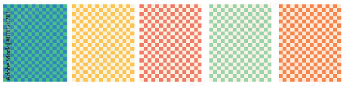 Colorful trendy checkerboard square seamless pattern collection. Set of geometric modern pastel square background in vintage style. Funky hippie fashion textile print, retro background. eps 10