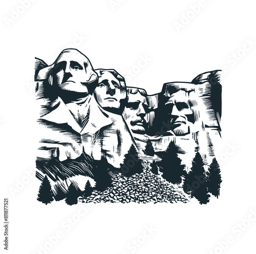 The Rushmore hill black white vector illustration. 