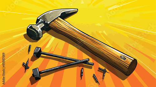 Builders hammer with nails on color background Vectot