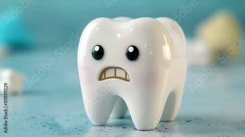 sad tooth character, concept of toothache pain