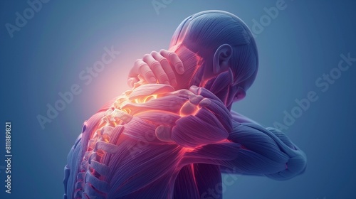 male figure shoulder pain holding neck