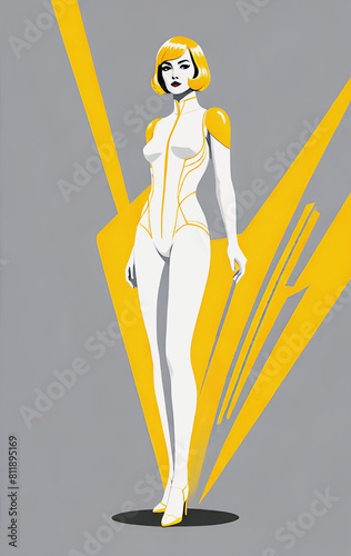 illustrazione di androide femminile con elementi geometrici a tema astratto contemporaneo