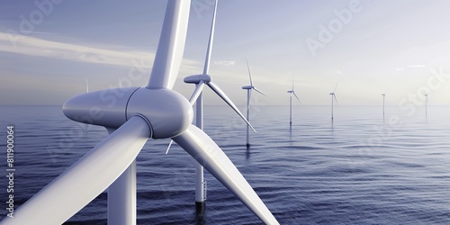 Photorealistic Image of Offshore Wind Farm for Green Energy Production 