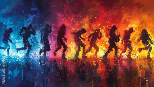 Colorful and Vibrant Background with Hip Hop Dancer Silhouettes