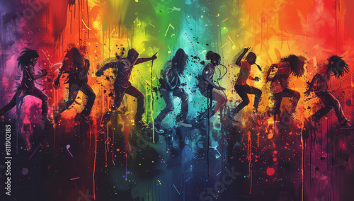 Vibrant Colorful Backdrop Featuring Hip Hop Dance Silhouettes