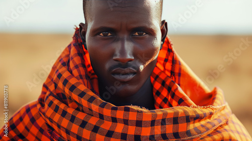 Male Masai Warrior looking at Camera