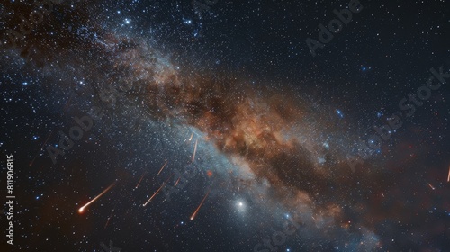 Starry sky with meteors over serene landscape