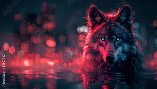 Stunning Symmetrical Wolf Head with Glowing Pink Eyes