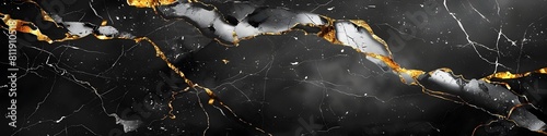 Luxurious Black Marble Textured Background with Golden Veins and Patterns for Elegant Designs and Interiors