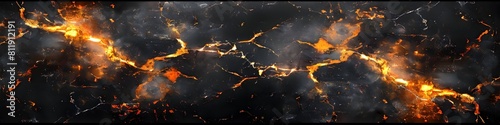 Dramatic Black Marble Texture with Fiery Volcanic Eruption and Scorching Lava Background