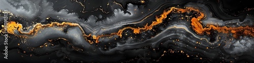 Captivating Marble Masterpiece:Dramatic Black and Gold Abstract Texture with Flowing Waves and Glow