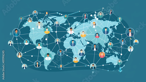 Global network community, offshore or remote work around the world, social media or work networking, connect or link people together concept, business people connect with line around global world. --a