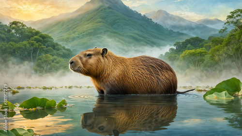 Capybara in the lake
