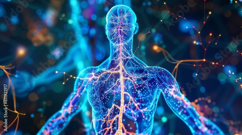 This is a clear picture showing lymph flow in the body, Generated by AI