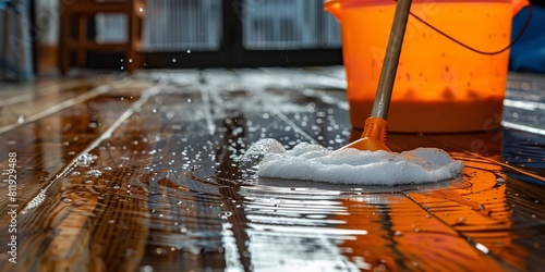 Use a mop to clean the hardwood floor. Idea To polish hardwood. Generative Ai