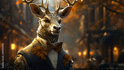 Imagine a debonair deer in a velvet smoking jacket, accessorized with a silk cravat