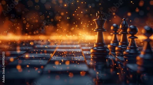 A symbolic illustration of a chess game, highlighting the strategic moves and calculated risks necessary for corporate victory and market control The image reflects the concepts of strategy, success, 