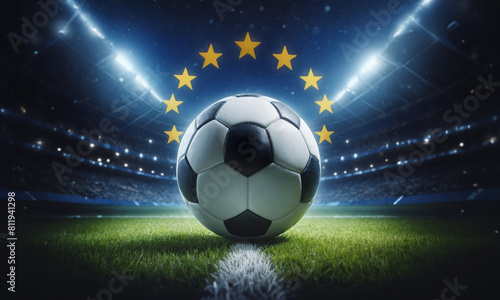 soccer ball and Europe Union symbol, UEFA 2024 championship concept, photo realistic illustration