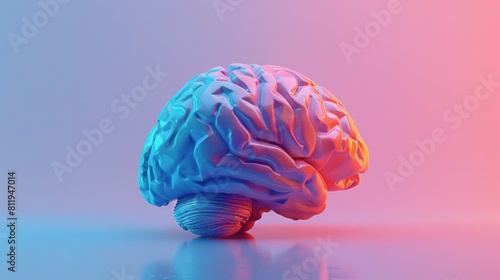 Vibrant pink and blue colored background with detailed 3D ing of a human brain
