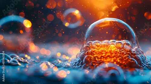 Vivid bubbles forming as two chemical compounds collide within a glass flask, captured in stunning HD clarity