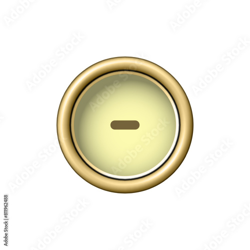 Minus sign. Vintage golden typewriter button isolated on white background. Graphic design element for scrapbooking, sticker, web site, symbol, icon. Vector illustration.