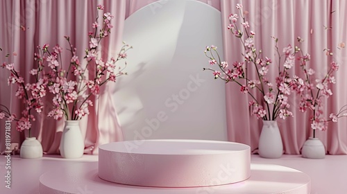 Beauty Pageant Elegant Podium, front view focus, with a Pageant Stage Background, ideal for beauty products.