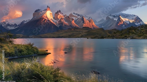 Cordillera Paine and Pehoe Lake in "Torres del Paine" National Park, Patagonia, Chile