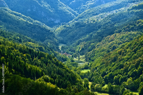 Serbian Orthodox monastery Raca in the beautiful canyon of a river Raca in Serbia