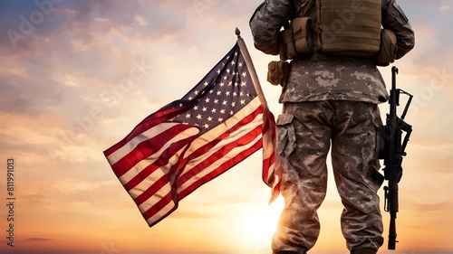 soldier-and-usa-flag-on-sunrise-background-concept-national-holidays--flag-day-veterans-day