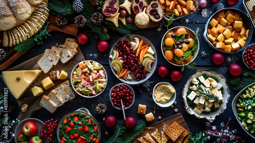 "Delightful Festive Feast: Vibrant Food Spread for Celebrations and Gatherings. Perfect for Holidays, Parties, and Special Occasions!"