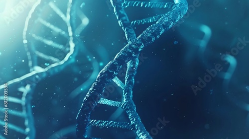 Several bars of broken, dark blue DNA structure, black background, white light in the upper corner of the image.
