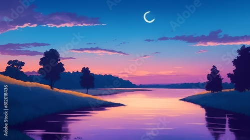 川と夕方の空