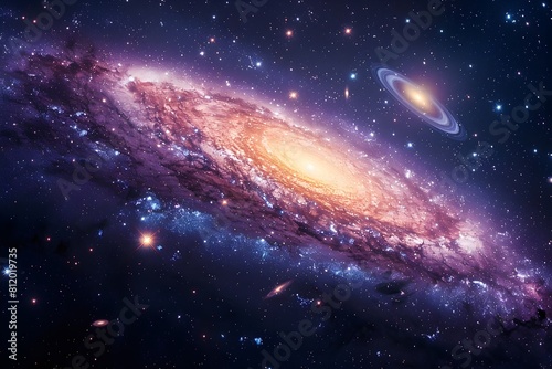 Una impresionante galaxia en el obscuro espacio a lo lejos otras galaxias lejanas. Atractivo fondo