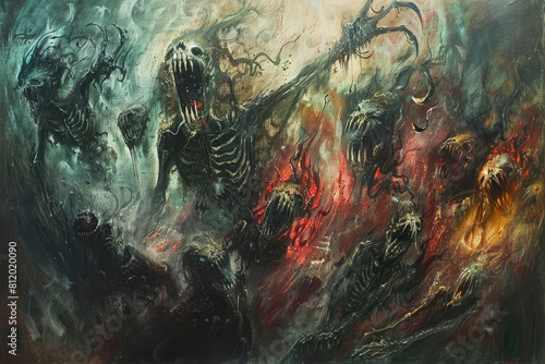the horror style painting where you see hell and several souls suffering