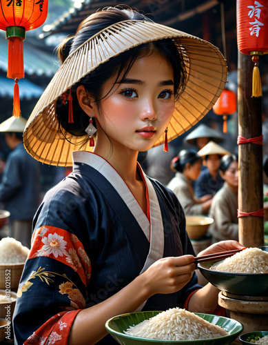 Japońska dziewczyna z ryzem