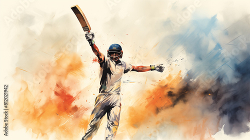 cricket batsman celebration after century watercoor background