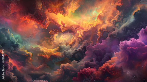 transparent background with isolated colored clouds and stars in the sky