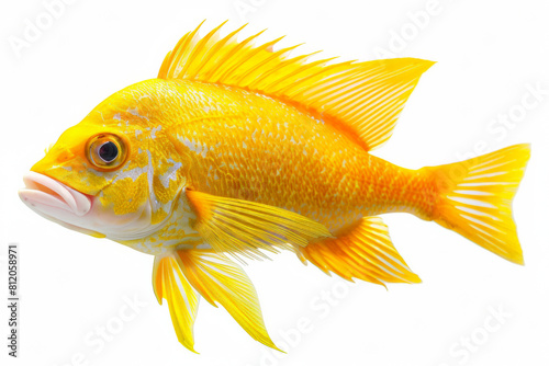 Vibrant yellow fish with delicate fins and alert eye