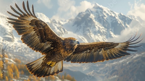 Steppe eagle, showing the wingspan, flight in the air, soaring.