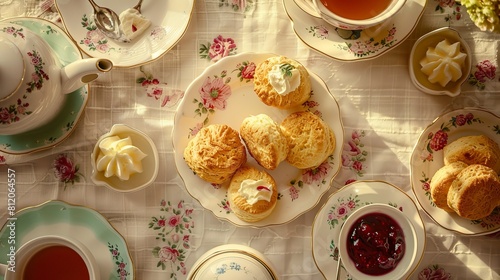 A delicious afternoon tea spread with scones, clotted cream, and jam.