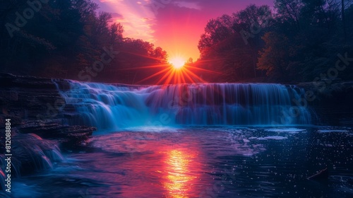Sunset Sunrise Waterfall: Neon photos showcasing the beauty of sunrise and sunset at waterfalls
