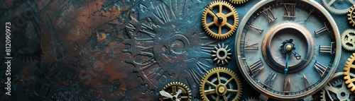 Vintage clock with gears and cogs, symbolizing the integration of technology with the concept of time