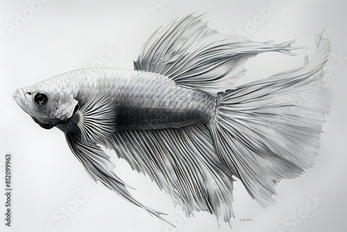 Baby siamese fighting fish fish line art, isolaled on white background 
