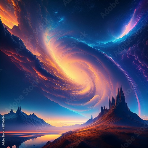 Para un fondo de pantalla inspirado en una galaxia, imagina una vista impresionante del espacio profundo, donde brillantes estrellas y nebulosas danzan en un vasto lienzo cósmico. En el centro de la i